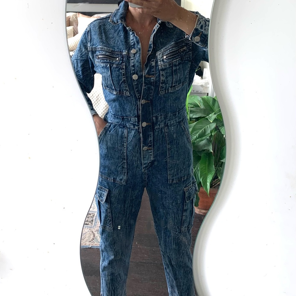 Cotton denim cargo jumpsuit size s GUC